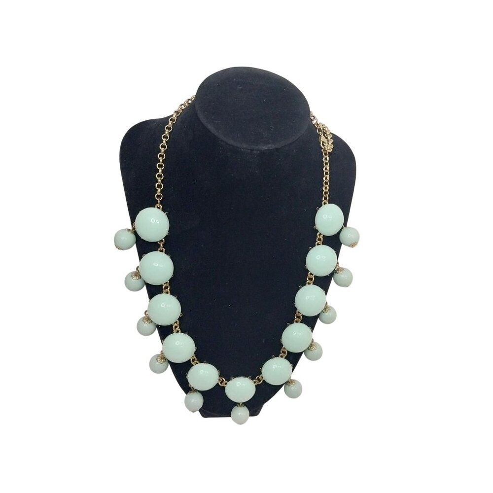 Mint Green Bubble Statement Necklace Adjustable Gold Tone Chain Chunky